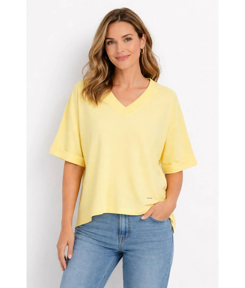 ΓΥΝΑΙΚΕΙΟ ΜΠΛΟΥΖΑ ΜΕ V ΛΑΙΜΟΚΟΨΗ ΣΕ ΚΙΤΡΙΟΝΟ ΧΡΩΜΑ