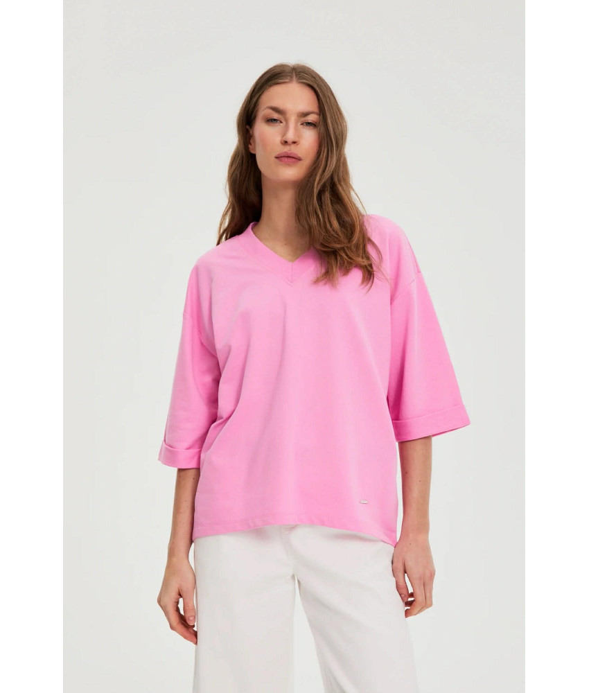 ΓΥΝΑΙΚΕΙΟ ΜΠΛΟΥΖΑ ΜΕ V ΛΑΙΜΟΚΟΨΗ ΣΕ ΡΟΖ ΧΡΩΜΑ 