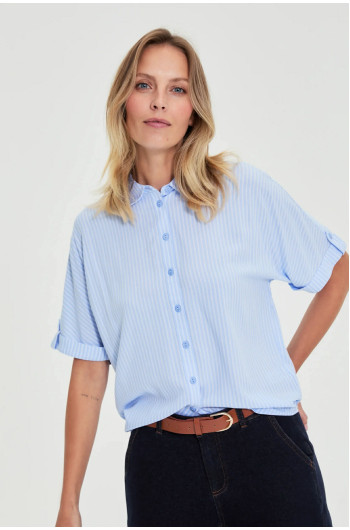 ΓΑΛΑΖΙΟ ΡΙΓΕ ΠΟΥΚΑΜΙΣΟ ΜΕ ΚΟΝΤΟ ΜΑΝΙΚΙ & RELAXED FIT