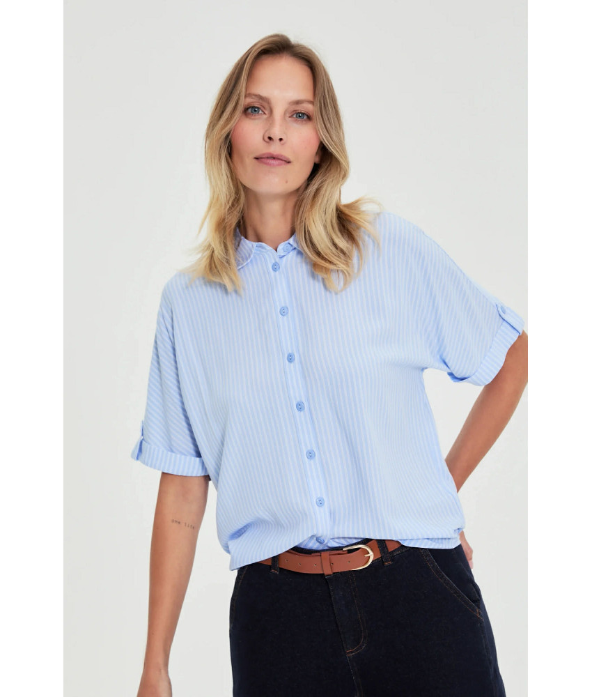 ΓΑΛΑΖΙΟ ΡΙΓΕ ΠΟΥΚΑΜΙΣΟ ΜΕ ΚΟΝΤΟ ΜΑΝΙΚΙ & RELAXED FIT