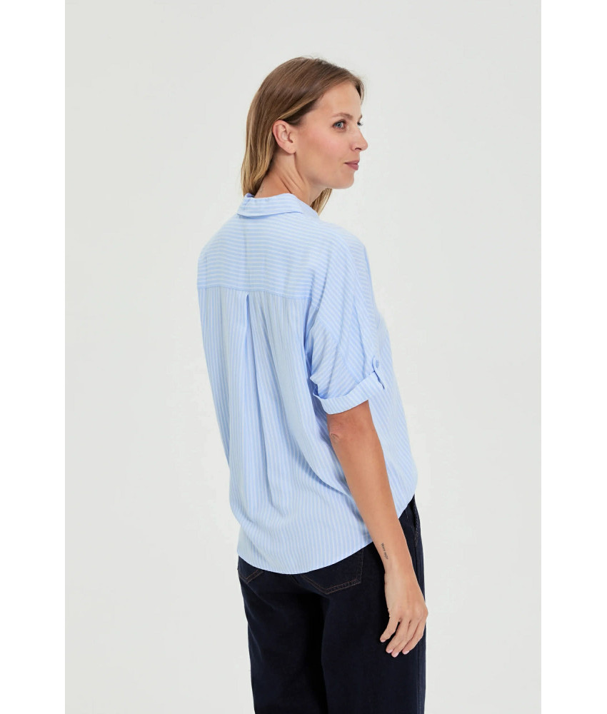 ΓΑΛΑΖΙΟ ΡΙΓΕ ΠΟΥΚΑΜΙΣΟ ΜΕ ΚΟΝΤΟ ΜΑΝΙΚΙ & RELAXED FIT