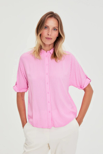 ΡΟΖ ΡΙΓΕ ΠΟΥΚΑΜΙΣΟ ΜΕ ΚΟΝΤΟ ΜΑΝΙΚΙ & RELAXED FIT