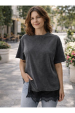  ΓΥΝΑΙΚΕΙΟ ΑΝΘΡΑΚΙ ΜΠΛΟΥΖΑ ΜΕ  ΔΑΝΤΕΛΑ ΣΤΟ ΤΕΛΕΙΩΜΑ 