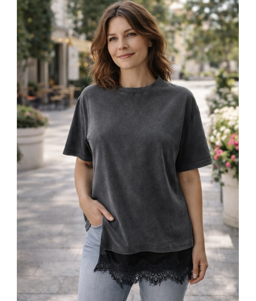  ΓΥΝΑΙΚΕΙΟ ΑΝΘΡΑΚΙ ΜΠΛΟΥΖΑ ΜΕ  ΔΑΝΤΕΛΑ ΣΤΟ ΤΕΛΕΙΩΜΑ 