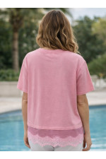 ΓΥΝΑΙΚΕΙΑ ΡΟΖ ΜΠΛΟΥΖΑ ΜΕ ΔΑΝΤΕΛΑ ΣΤΟ ΤΕΛΕΙΩΜΑ 