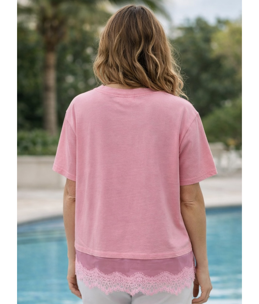 ΓΥΝΑΙΚΕΙΑ ΡΟΖ ΜΠΛΟΥΖΑ ΜΕ ΔΑΝΤΕΛΑ ΣΤΟ ΤΕΛΕΙΩΜΑ 