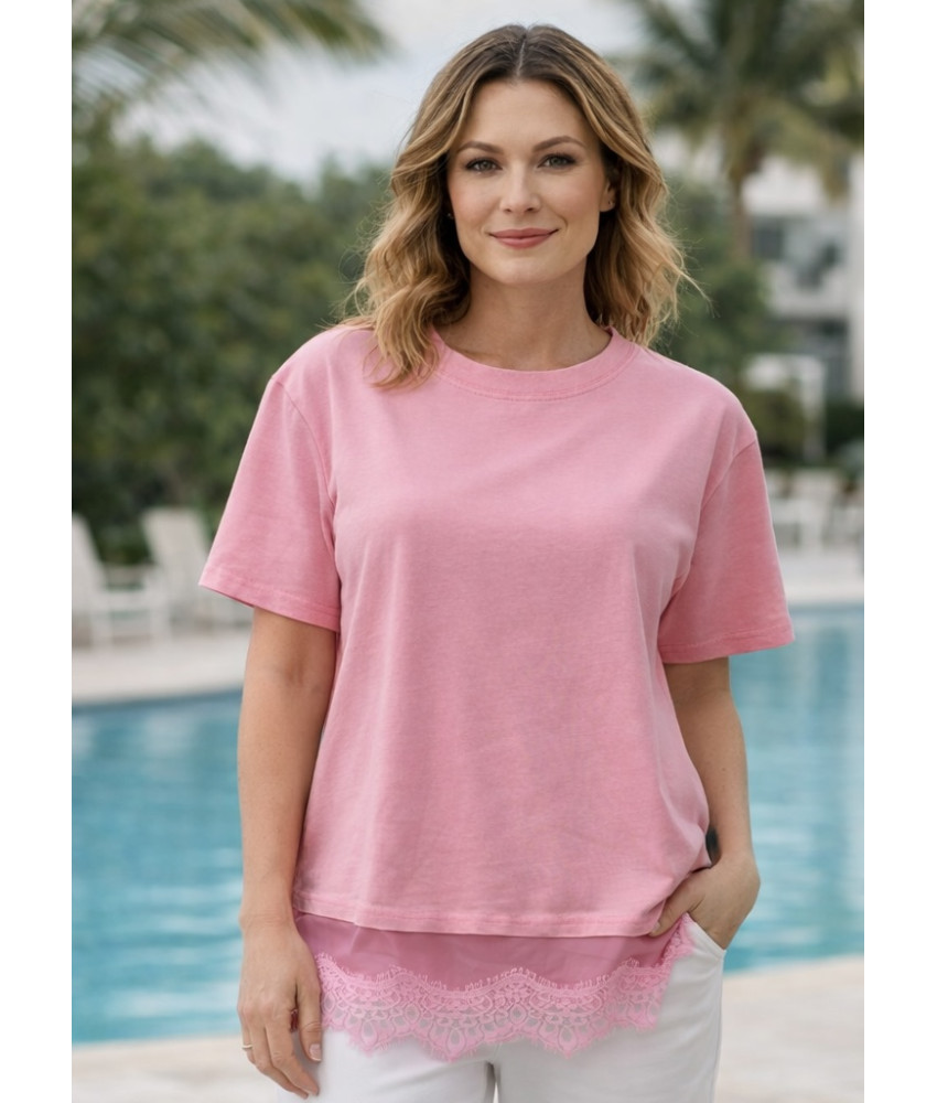 ΓΥΝΑΙΚΕΙΑ ΡΟΖ ΜΠΛΟΥΖΑ ΜΕ ΔΑΝΤΕΛΑ ΣΤΟ ΤΕΛΕΙΩΜΑ 